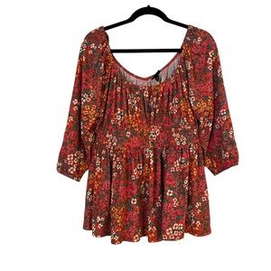 Torrid Orange Floral Blouse Babydoll Stretch 0